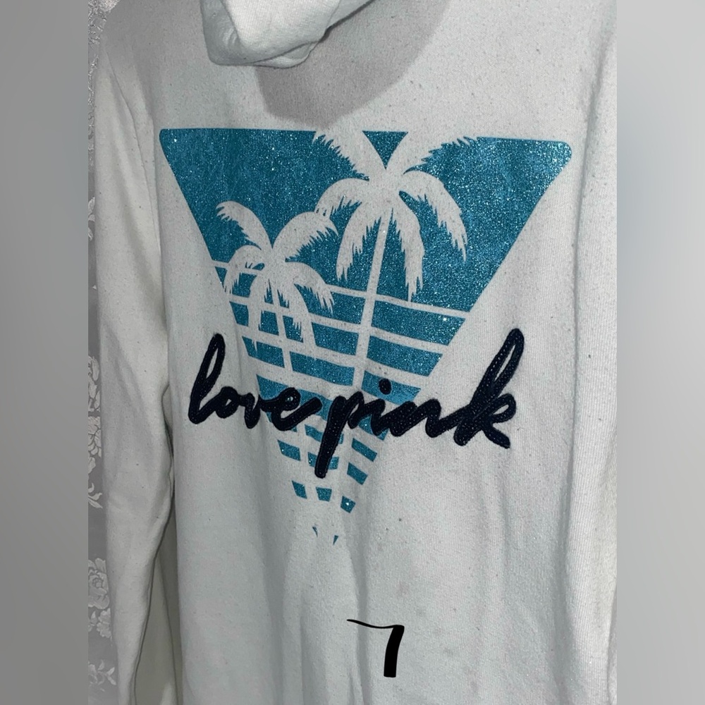 Victoria's Secret PINK Shine Perfect Full Zip Hoodie Tropical Palm Tree Logo M - Picture 4 of 7